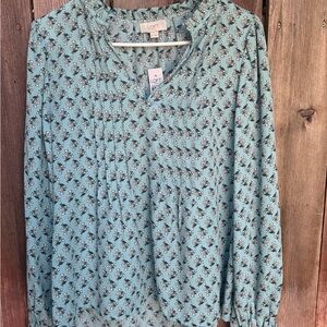 **NWT** LOFT Women's Blue Floral Long Sleeve Blouse Size Medium